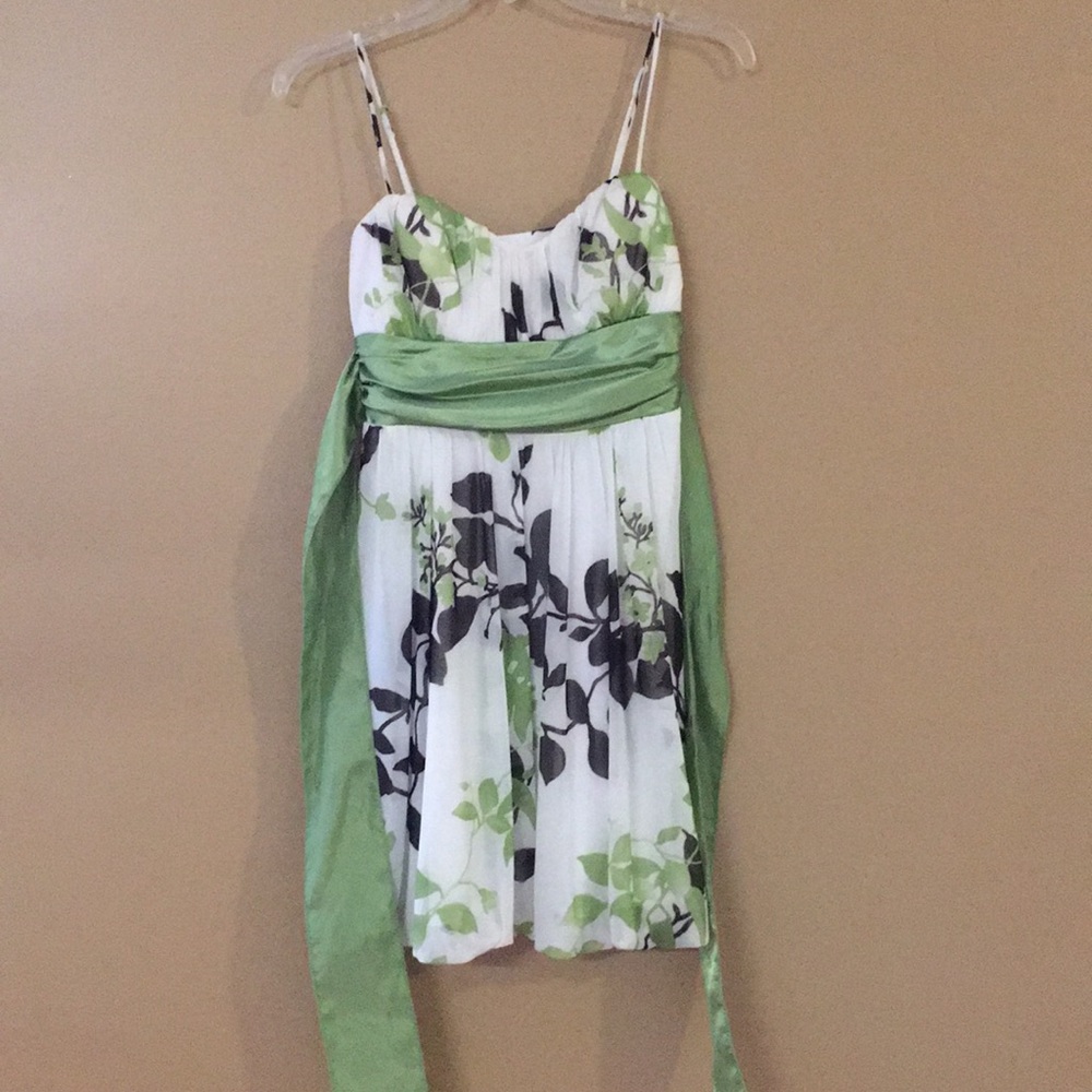 White, green and brown floral dress